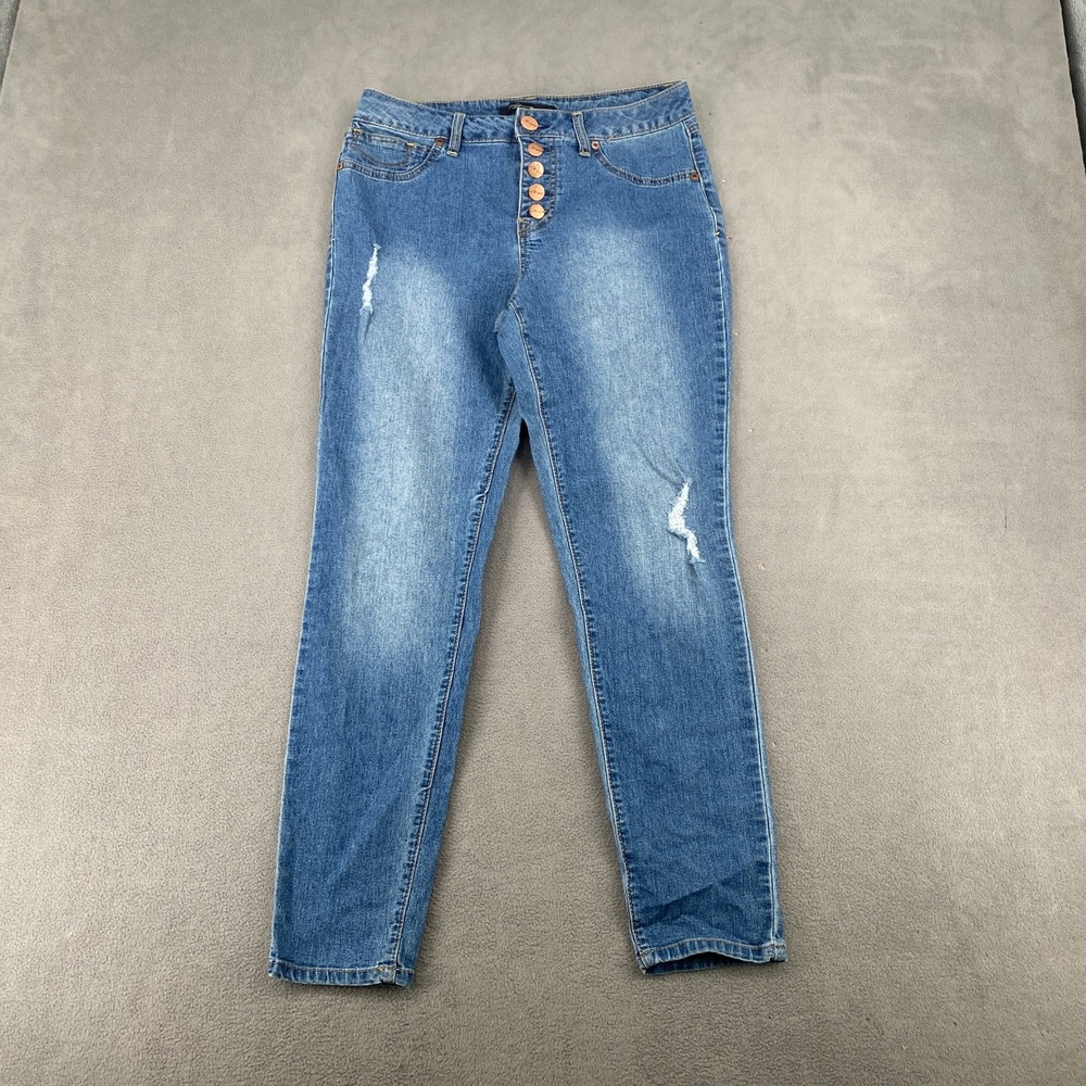 HG Denim Womens Size 10 Medium Wash Distressed High Rise Button Fly Skinny Jeans